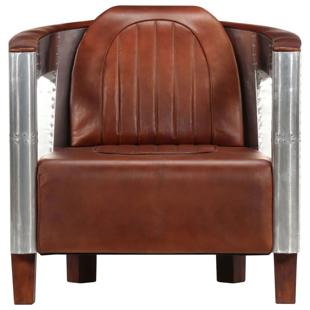 Poltrona poltrona lounge di design divano club da soggiorno in vera pelle marrone stile aviatore 1102180/3