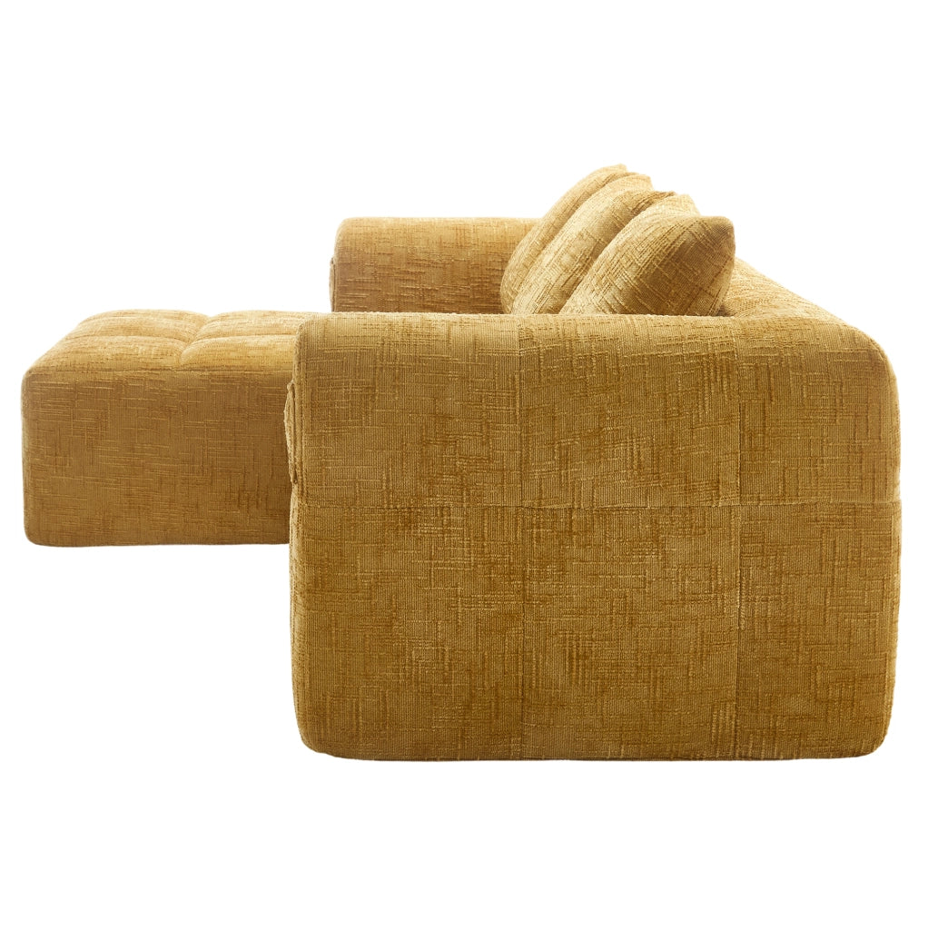 Sofa angolare 250x158x60 cm modulare con tasca laterale in chenille gialla