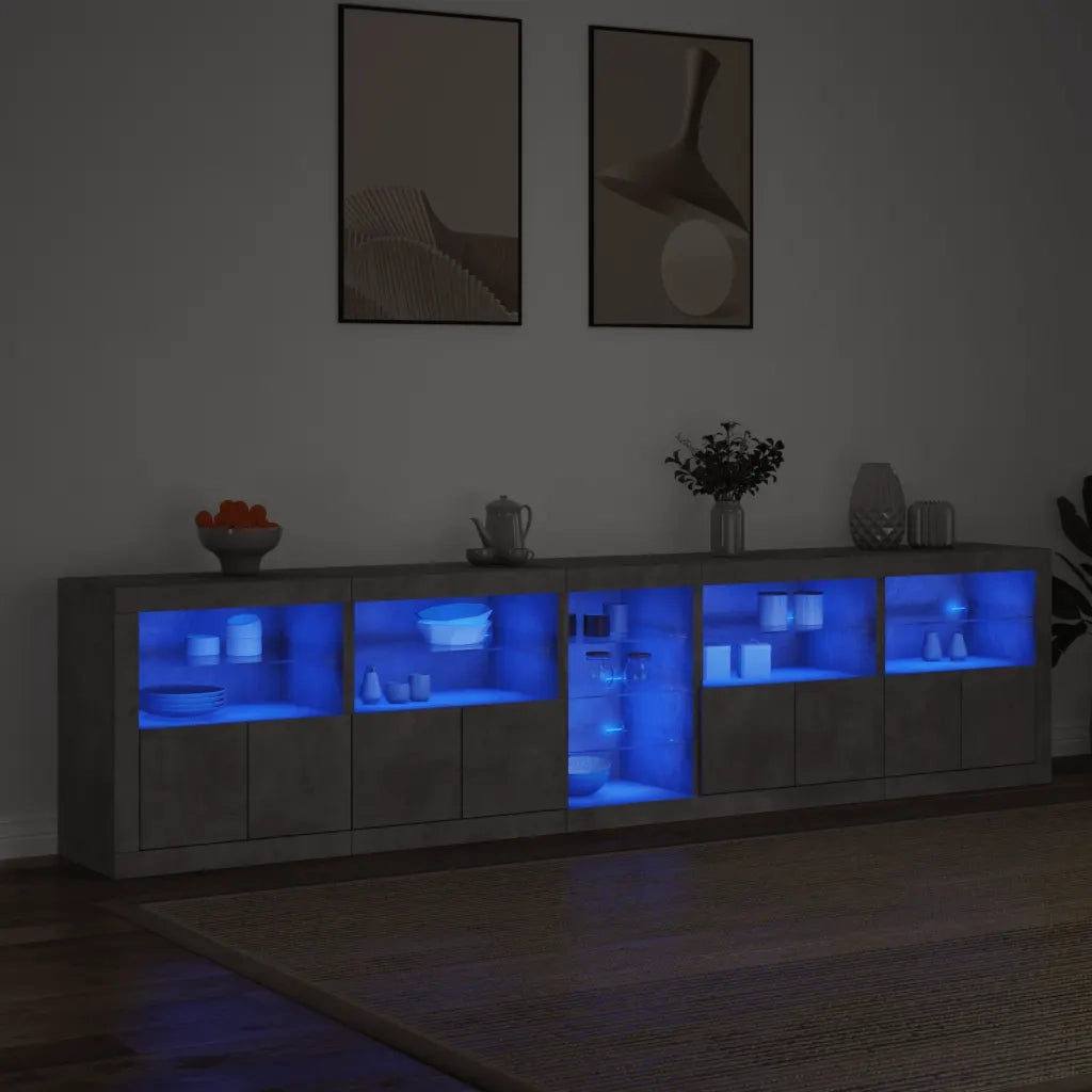 Credenza | Madia | Buffet da pranzo | Armadio da pranzo con Luci LED Grigio Cemento 283x37x67 cm