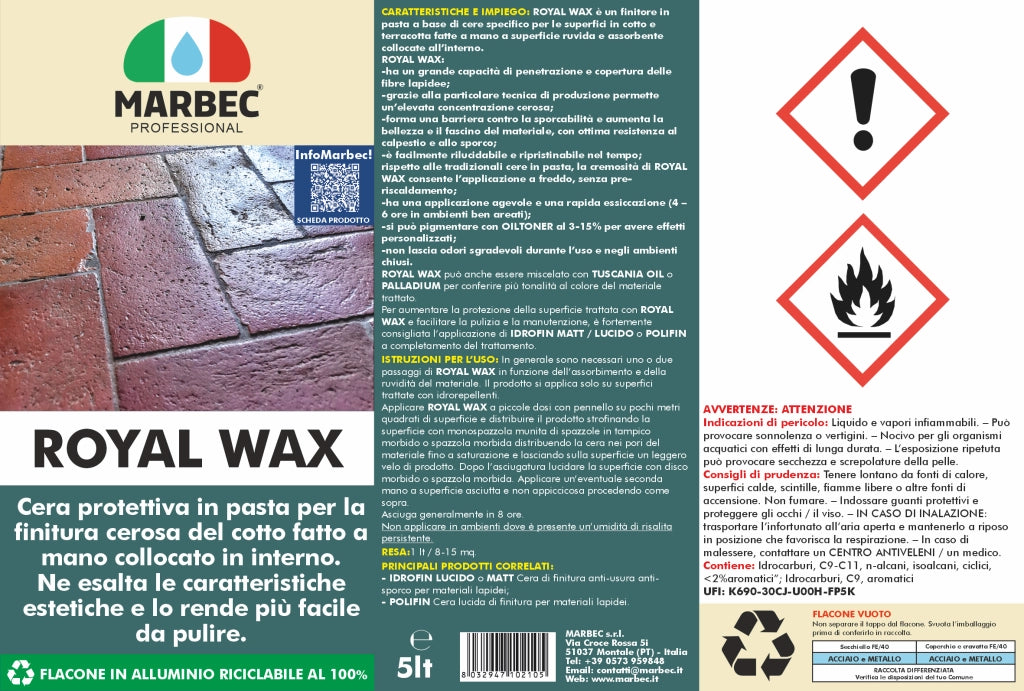 Cera per cotto fatto a mano ROYAL WAX   5LT
