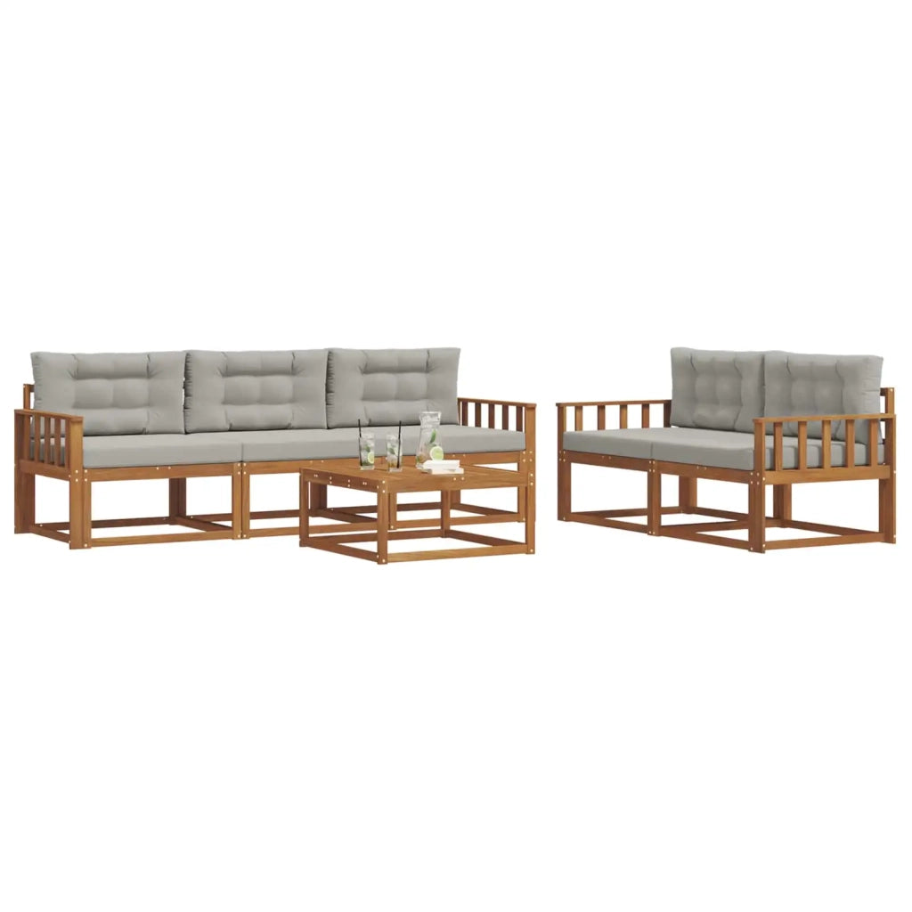 Set di divani da esterno 6 pcs Grigio Naturale e Chiaro