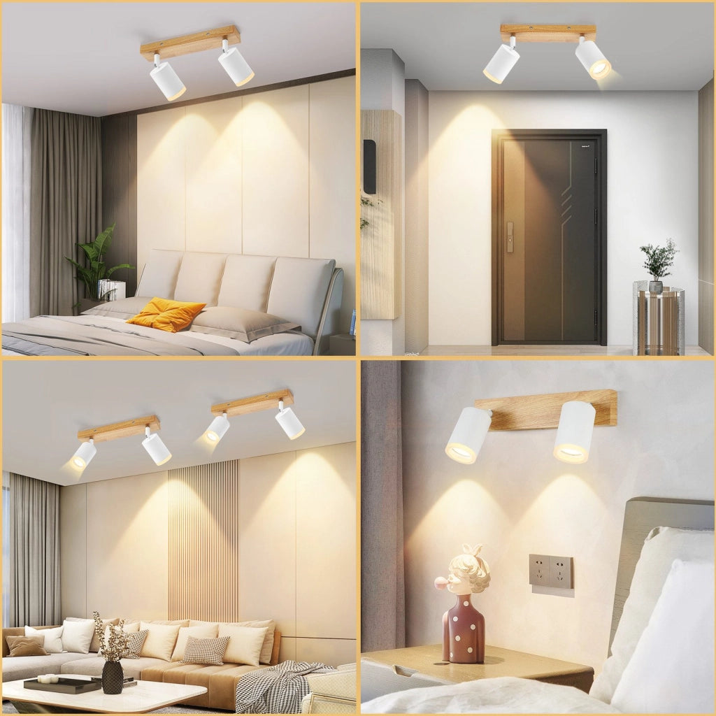 ZMH Faretto da soffitto LED 2 fiamme GU10 plafoniera in legno-acrilico orientabile a 350° per soggiorno