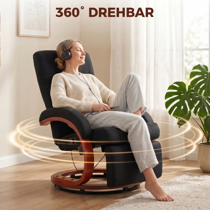 POLTRONA Relax Reclinabile 135° Girevole 360° Tessuto Nero