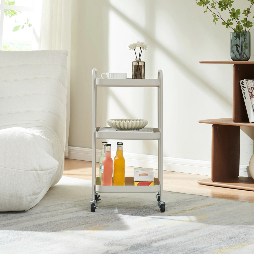 Carrello di Servizio Kelevn Portatutto a 3 Ripiani e Rotelle 67 x 33 x 31 cm in Acciaio - Grigio [en.casa]