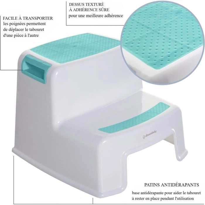 Sgabello - DREAMBABY - 2 UP - Antiscivolo e strutturato - Fino a 80 kg per bambini e adulti - Acqua