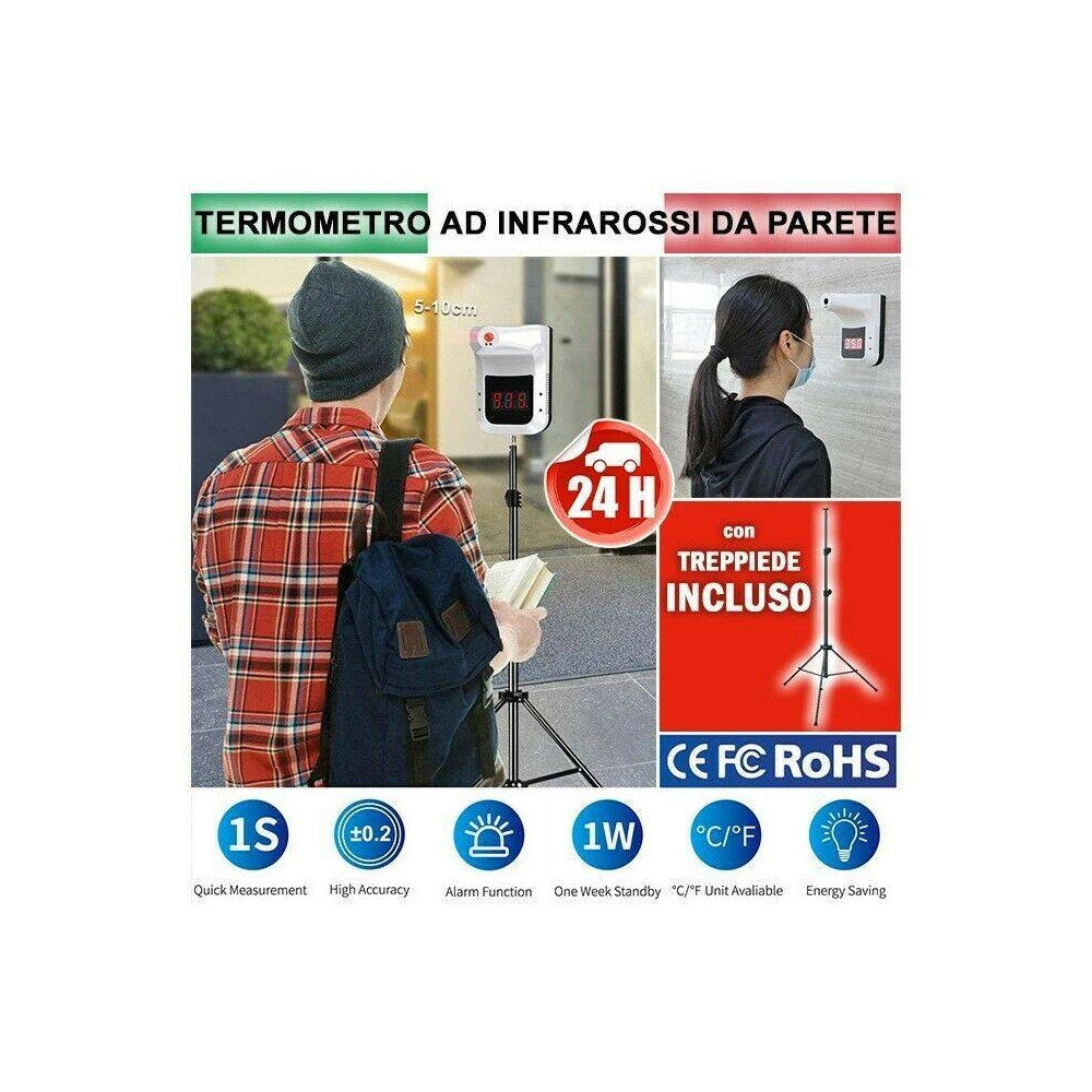 Trade Shop - Termoscanner Ir Infrarossi Termometro Digitale Autonomo Da Parete Muro Febbre -
