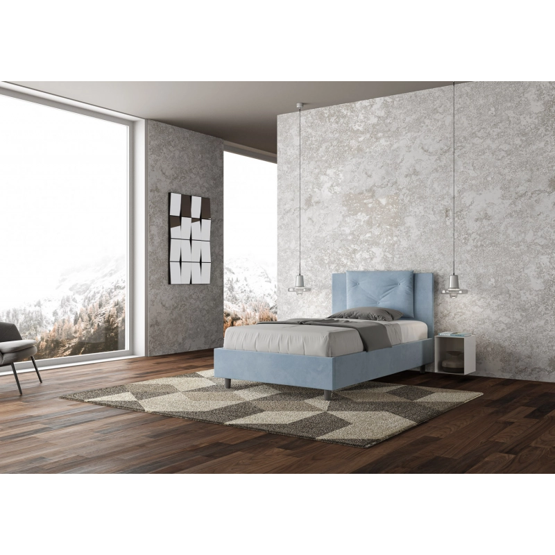 Letto imbottito 1 piazza e mezza 120x190 cm Appia - Contenitore,Microfibra,Azzurro