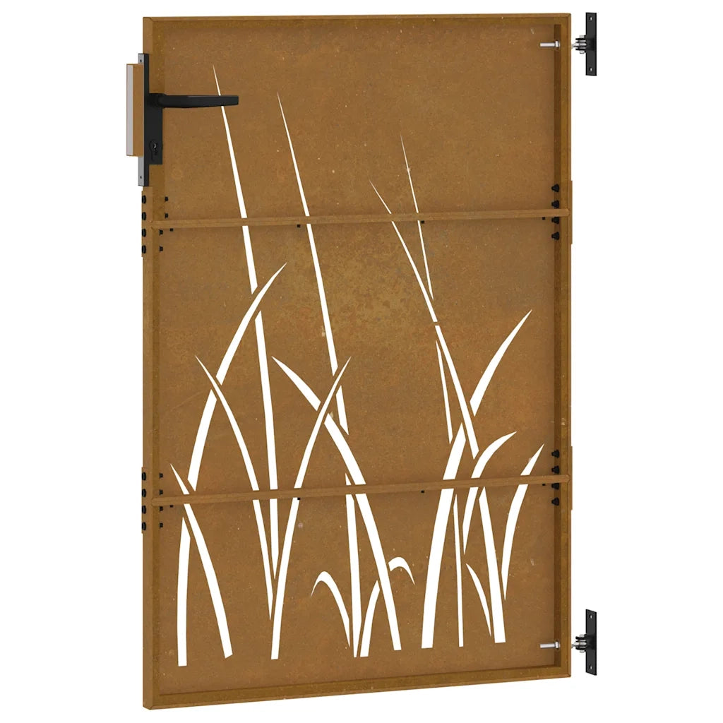 Cancello da giardino 85x150 cm in acciaio Corten con design erba 153223