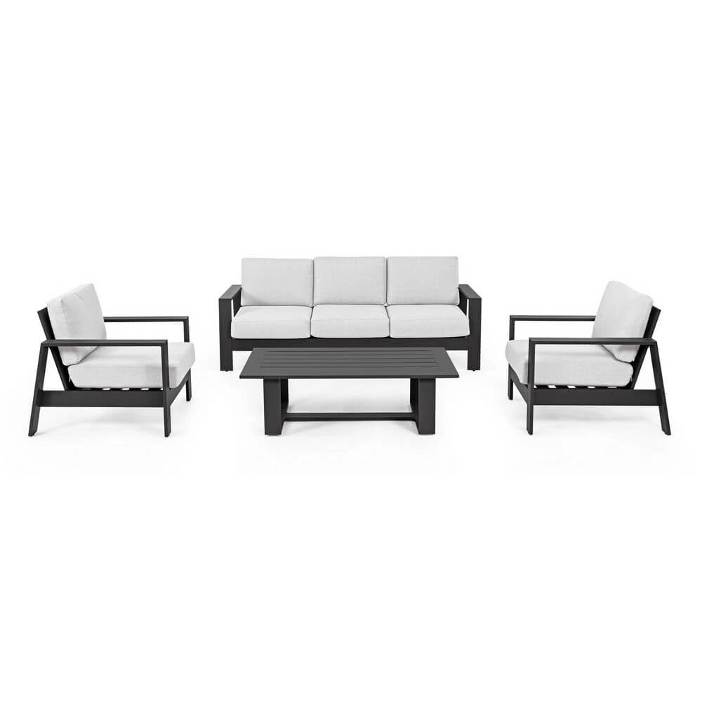 Set salotto 4 posti da esterno con cuscini in alluminio effetto legno - BALTIC