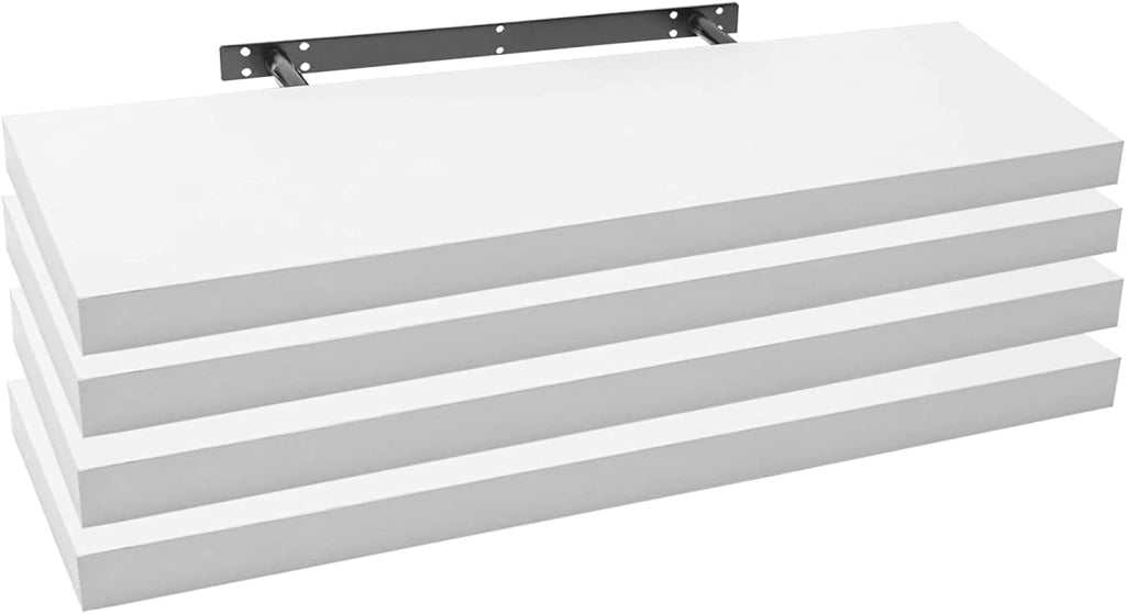 Mensola da Parete, Mensola da Muro, Mensola in Legno MDF, Bianca, set di 4, per Cucina, Bagno, Soggiorno, RG9317ws-4