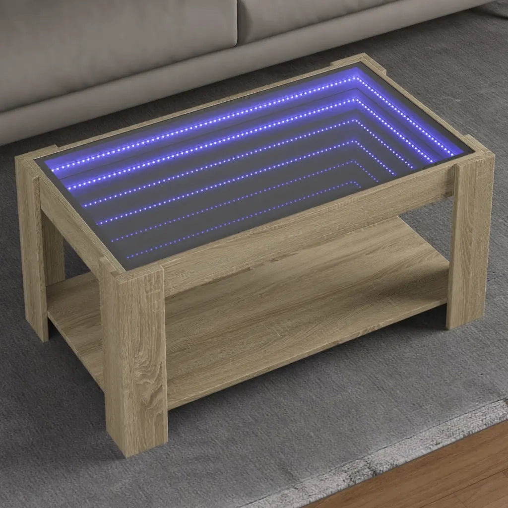 Tavolino salotto | Tavolino da caff¨¨ | Tavolino da Soggiorno con LED Rovere Sonoma 93x53x45 cm Multistrato