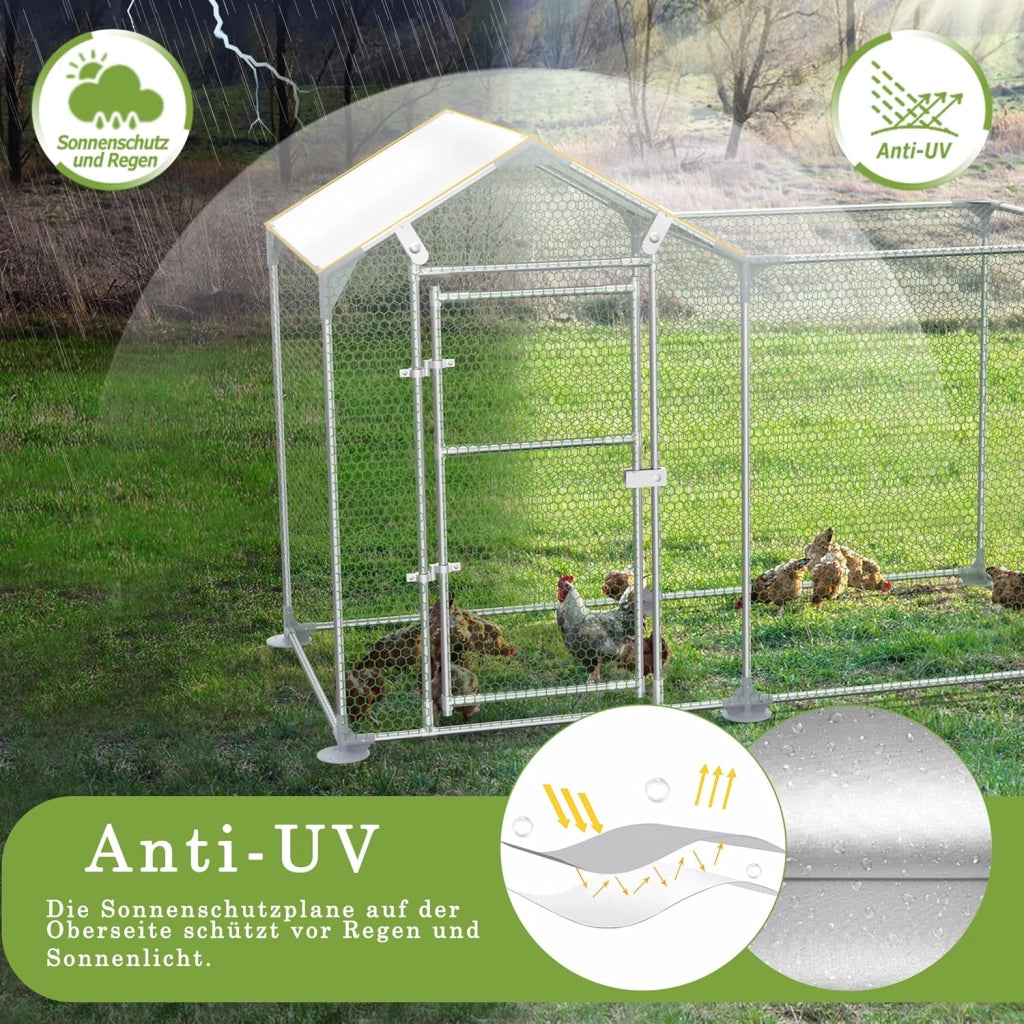 Recinzione libera per conigli, 2 x 1 x 1 m, in metallo con protezione solare, tetto, porta e chiavistello, stabile, per polli, anatra e piccoli animali