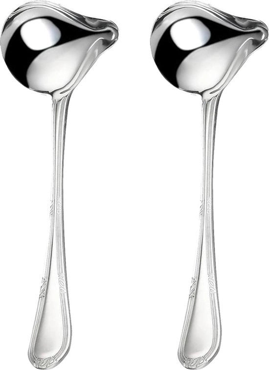 Due cucchiai di acciaio inossidabile - cucchiaio con beccuccio - per salse, zuppe, brodi.