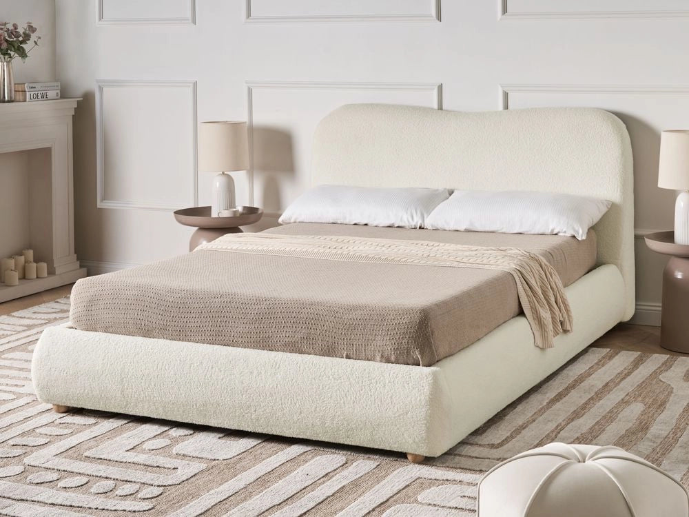 Letto matrimoniale con contenitore 140 x 200 cm bouclé bianco sporco stile minimalista
