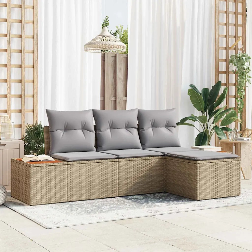 Set Divano da Giardino con cuscino 4 pcs Beige polyrattan 3348061