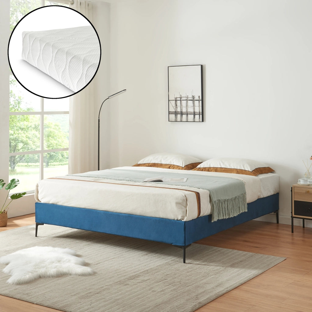 Letto Matrimoniale Lilla con Materasso 180x200 cm Fodera Protettiva Blu [en.casa]
