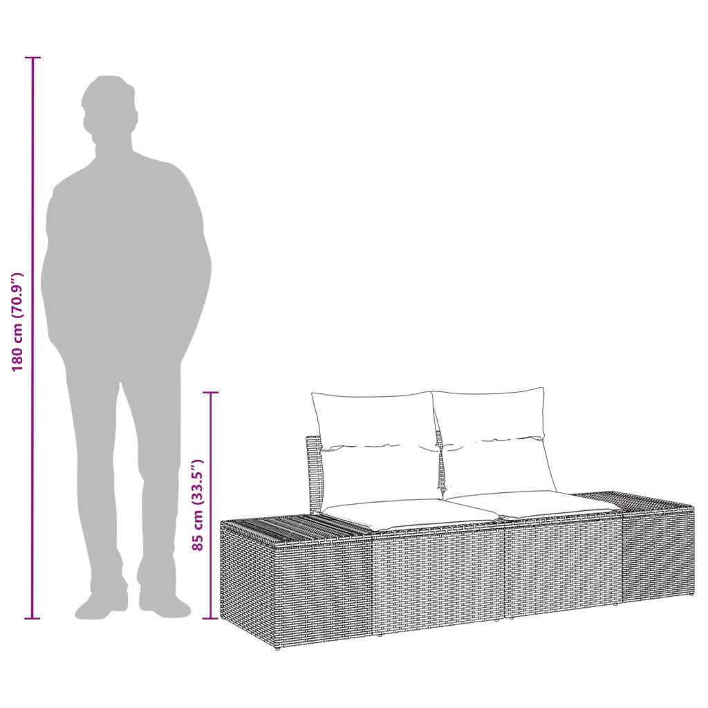Divano Giardino 2 Posti con Cuscini Grigio Polyrattan