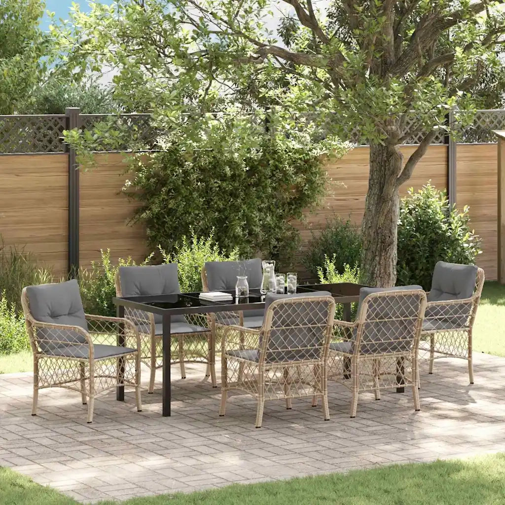 Set da Pranzo per Giardino con cuscino 7 pcs Beige polyrattan 3380237