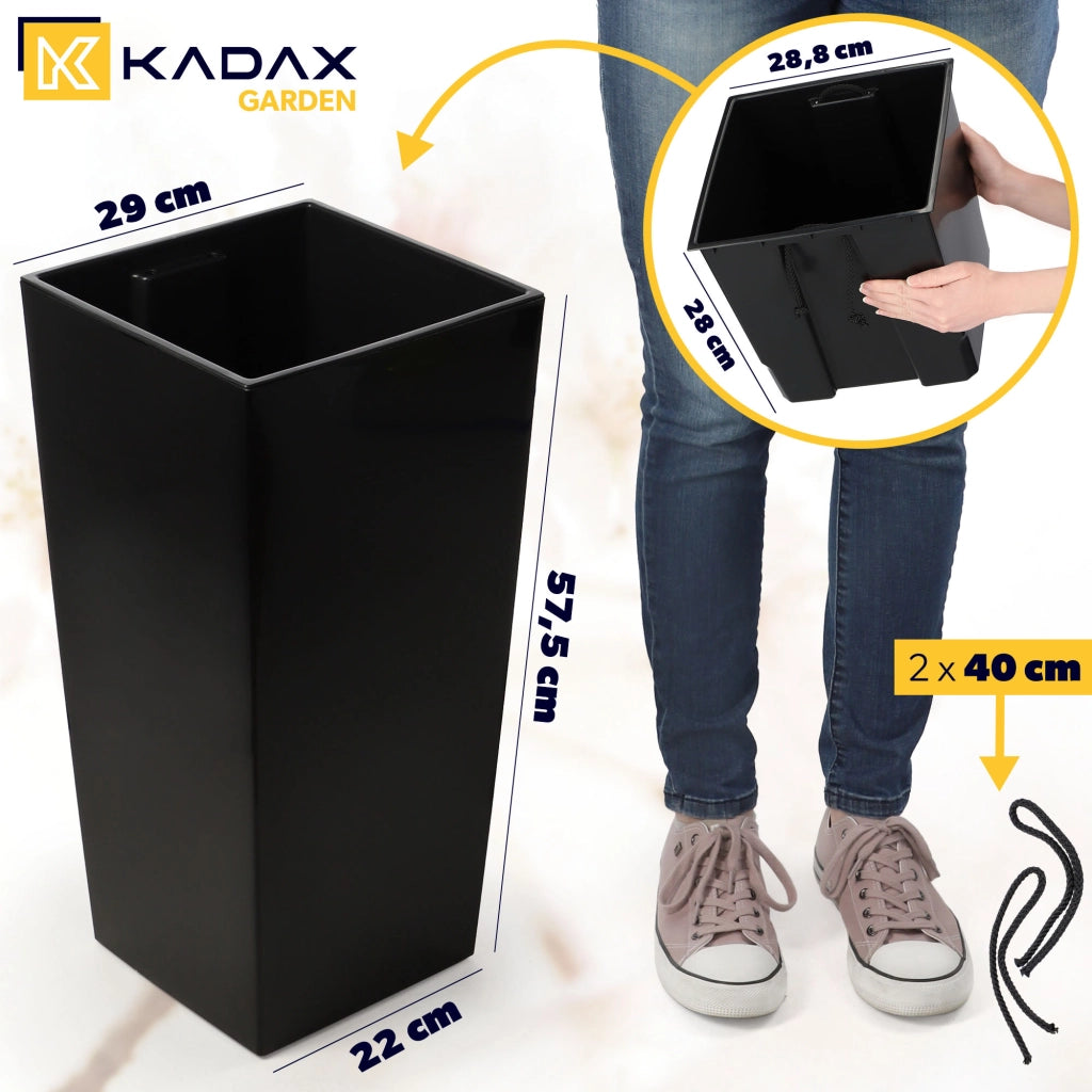 Vaso da fiori KADAX con inserto, alto 29x58 cm, nero lucido, grande, ideale per fiori.
