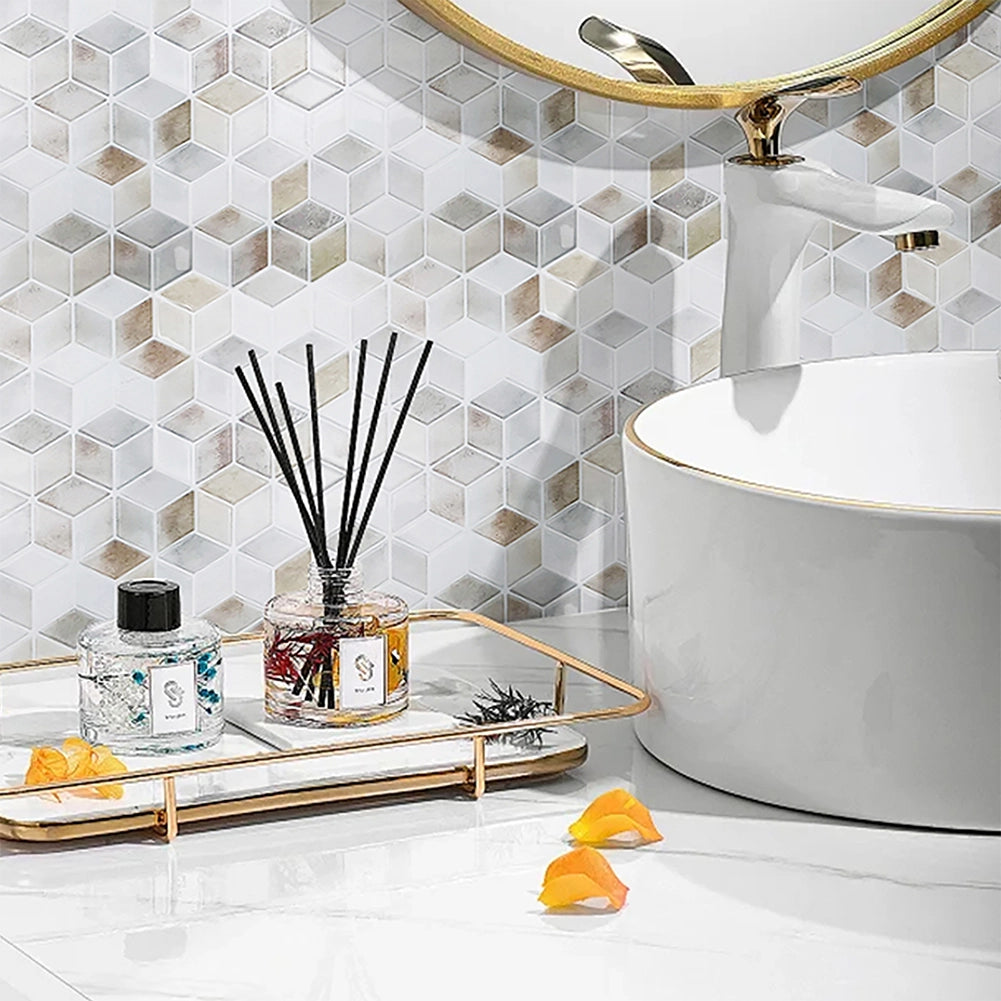 Set 10 Pannelli Adesivi Piastrelle per Muro Parete 30.5cm Decorazione Geometrica