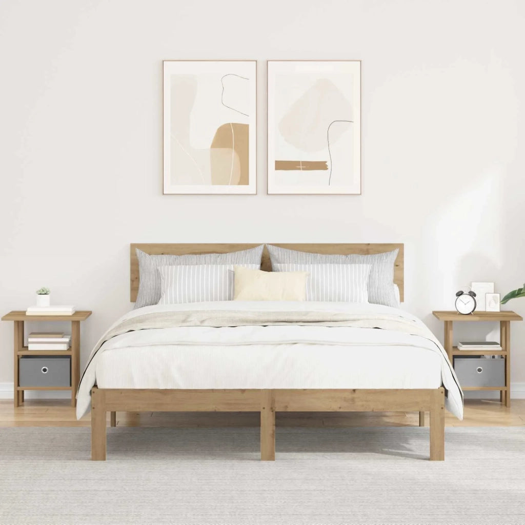 Set di 2 Comodini | Armadio da Notte | Mobiletto da notte con cassetto Rovere artigianale 41 x 40 x 45 cm