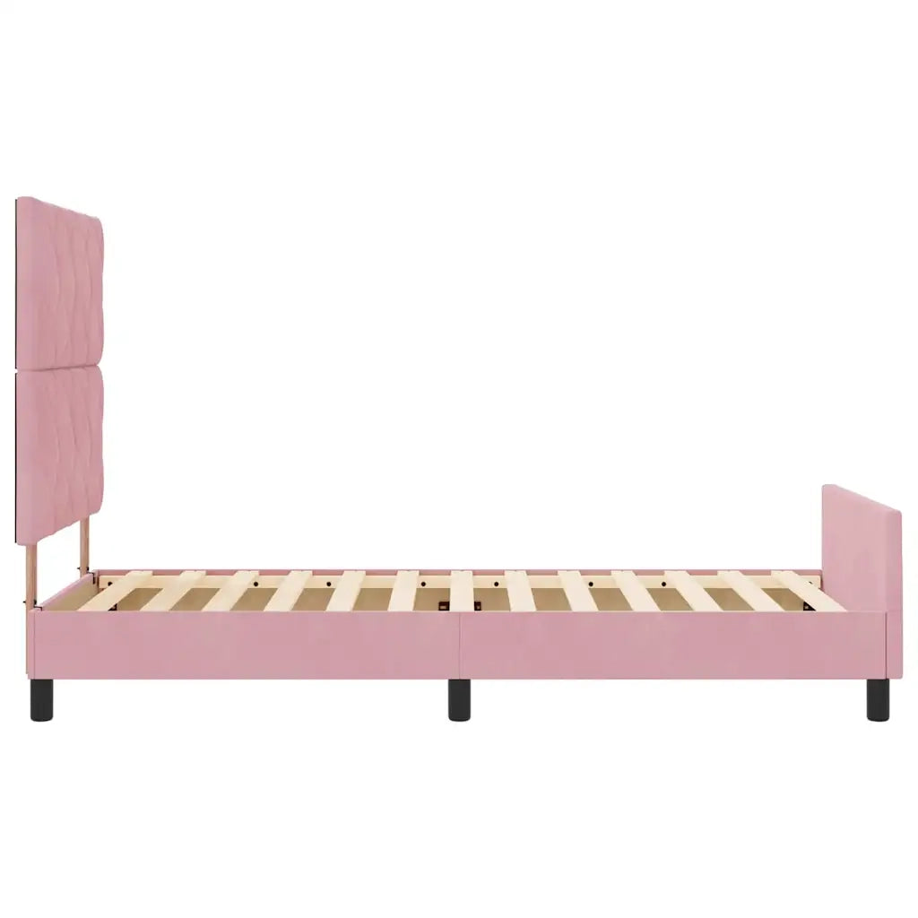 Letto a molle con testiera-Rete con Testiera Rosa 100 x 200 cm Velluto