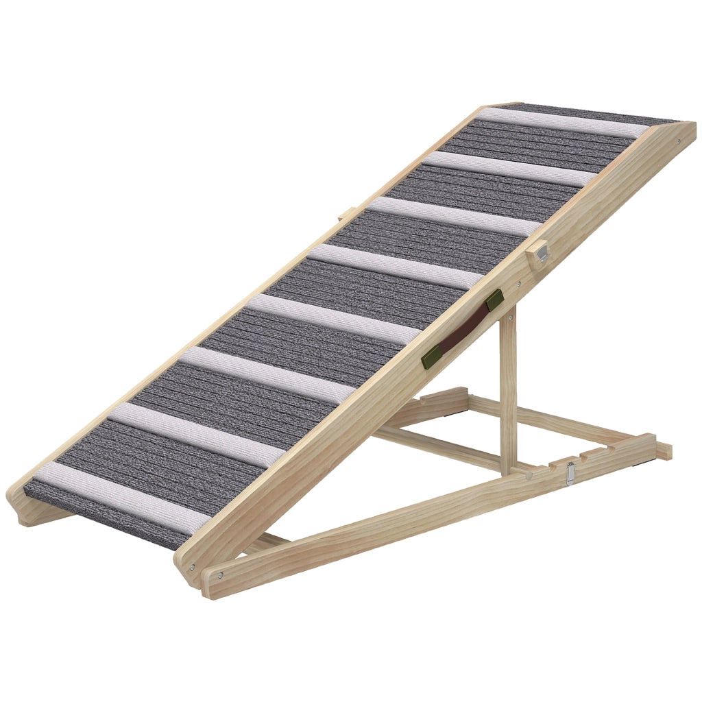 Rampa per Cani Pieghevole ¨C Xylo ¨C Regolabile 41-60 cm, Legno con Tappetino Antiscivolo