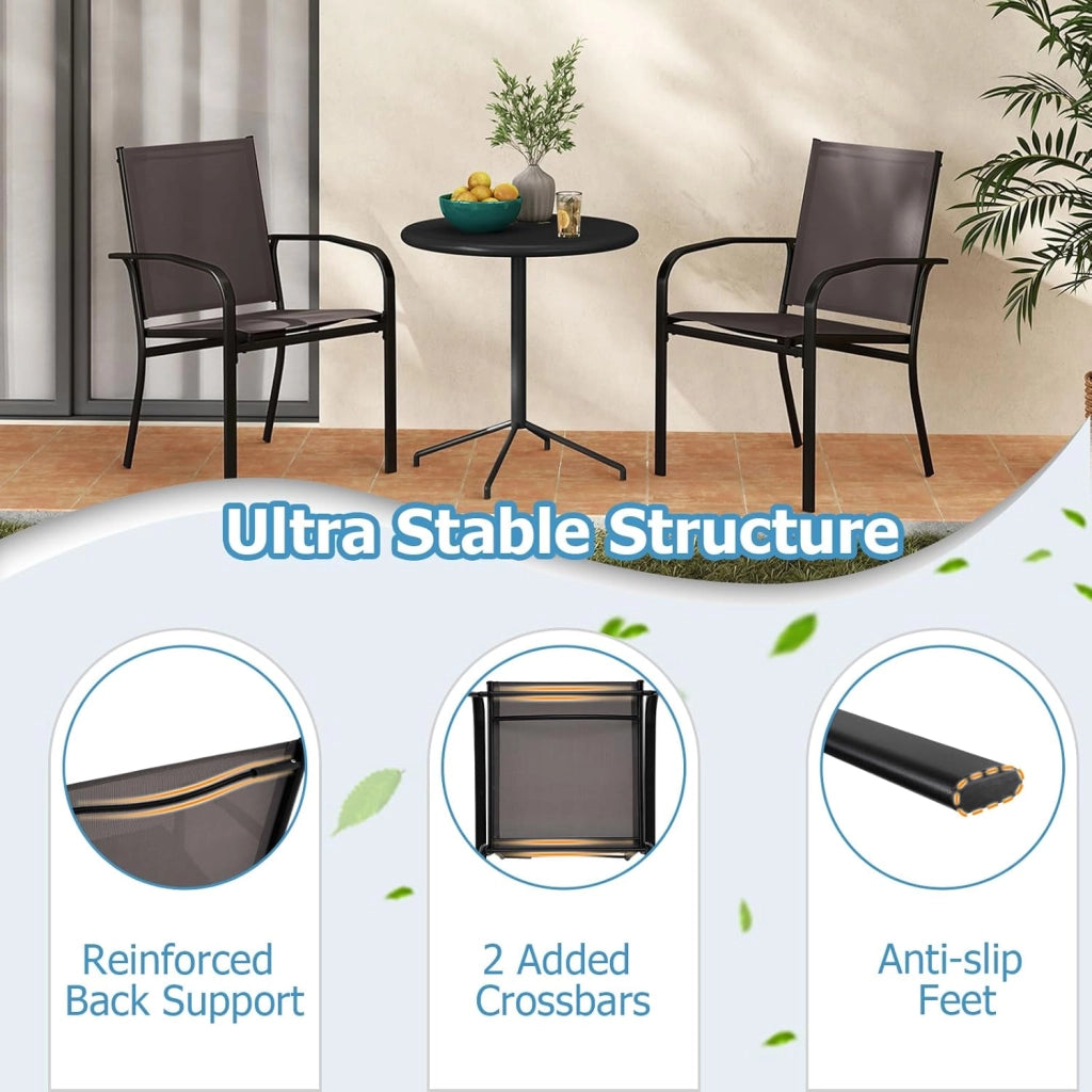 2/4 sedie da giardino impilabili, sedie da pranzo con schienale alto e braccioli, sedie da balcone con struttura in metallo, materiale traspirante, per giardino, terrazza, balcone, 62,5 x 58,5