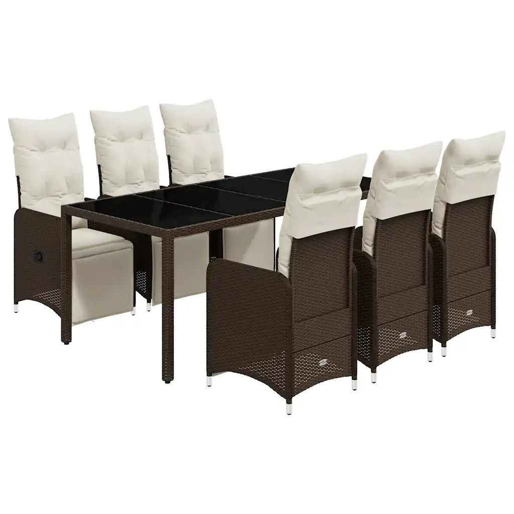 Set BistrÃ² da Giardino 7 pz con Cuscini in Polyrattan Marrone