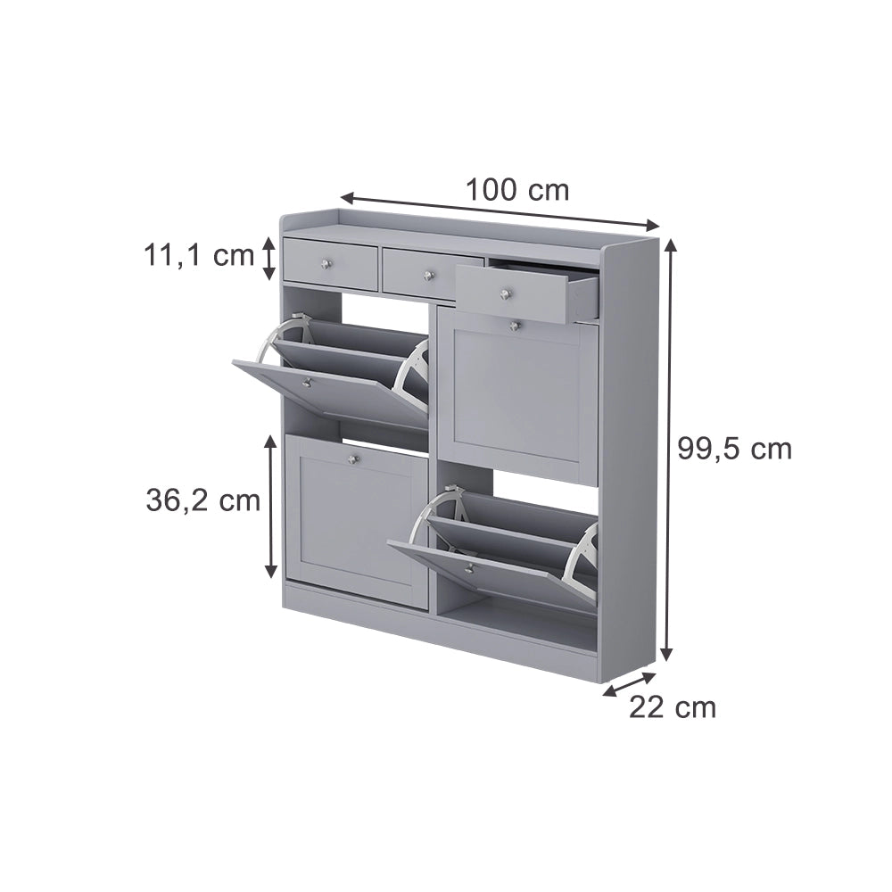 Vicco Scarpiera da ingresso Grigio 100 x 99.5 cm con 3 cassetti e 4 scomparti pieghevoli
