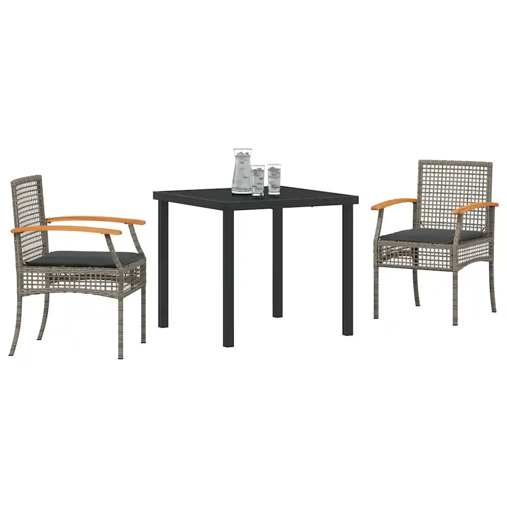 Set da Pranzo per Giardino 3 pcs Grigio e Nero Rattan 3380820