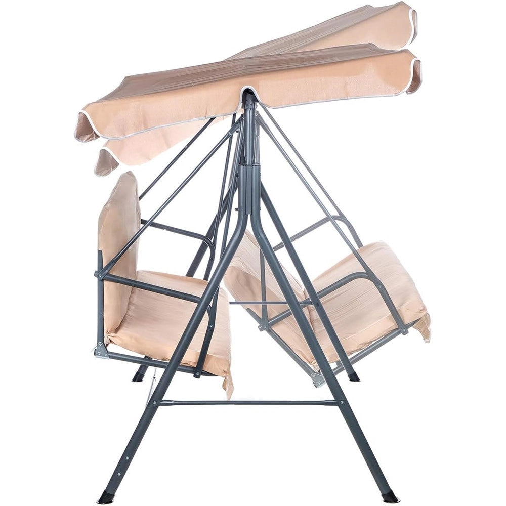 Trade Shop - Dondolo Altalena 3 Posti Con Tetto Parasole Regolabile Per Giardino Terrazzo Beige 349005 -