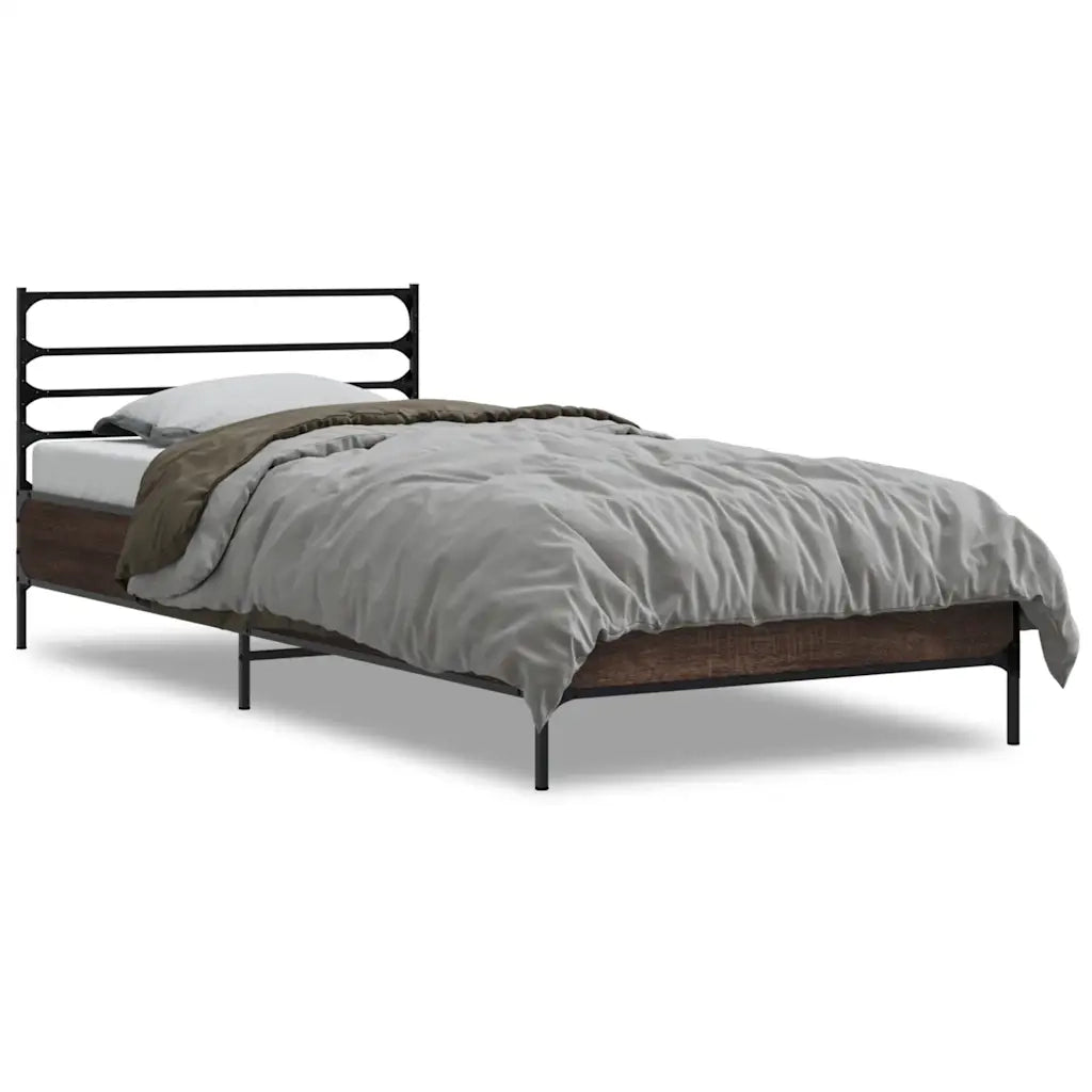 Letto singolo | Letto per adulti | Giroletto Rovere Marrone 100x200 cm Legno Multistrato e Metallo