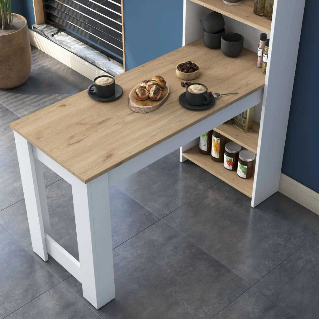 Tavolo fisso Areneio, Ripiano da cucina, Consolle per sala da pranzo, Ripiano rettangolare fisso, 120x54h154 cm, Noce e Bianco