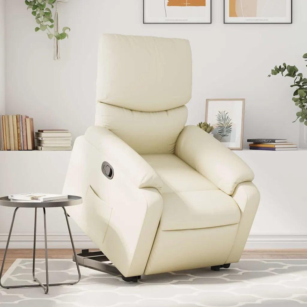Divano Sedia-Poltrona Alzapersona Reclinabile Massaggio Crema Similpelle 551518