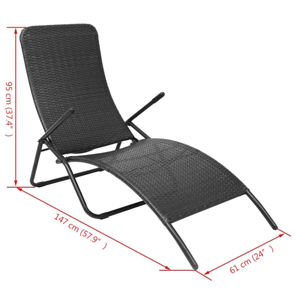 Lettino prendisole sedia a sdraio lettino prendisole letto da giardino mobili da giardino mobili da esterno pieghevoli rattan sintetico nero 02_0012895