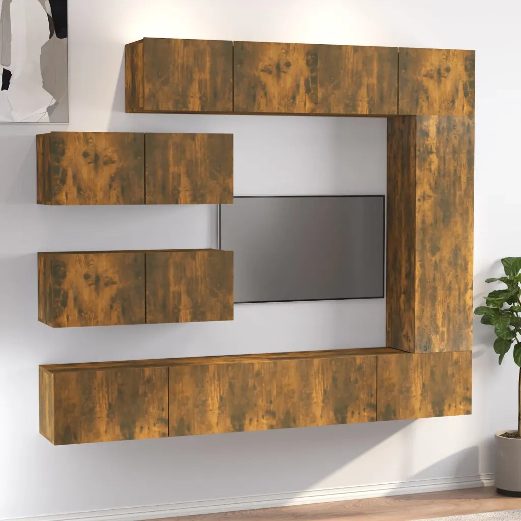 Set di Mobili Porta TV 7 pz | Armadietto TV | Mobile Porta TV Rovere Fumo in Legno Multistrato
