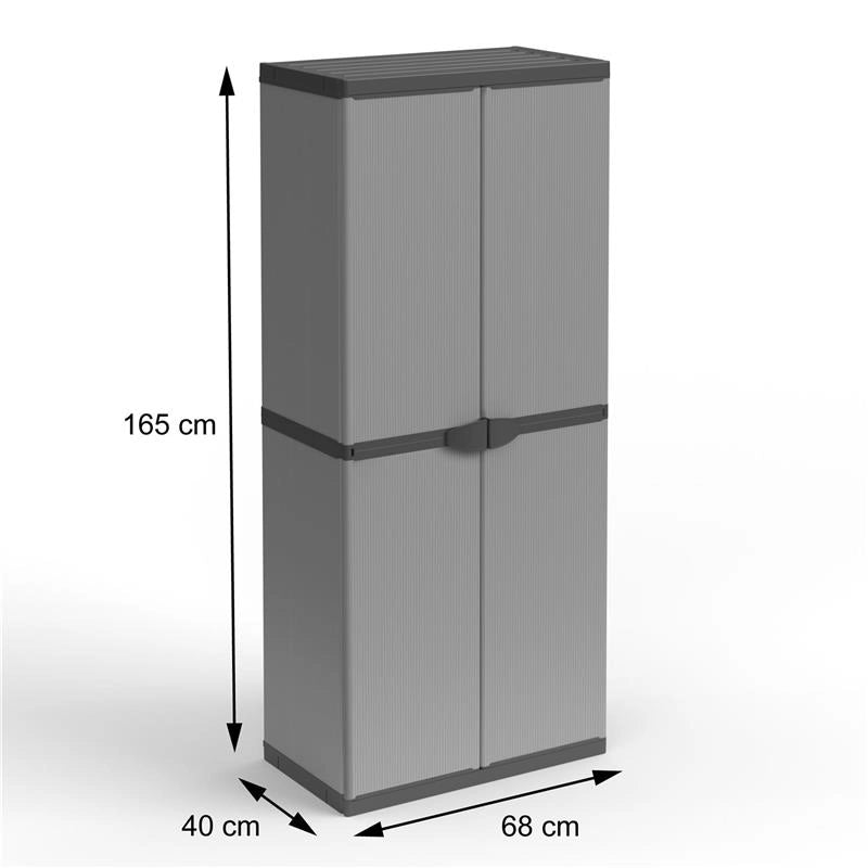 ARMADIO PORTASCOPE IN RESINA 2 ANTE RIPIANI REGOLABILI PER INTERNO E ESTERNO 68X40X165 CM GRIGIO SCURO