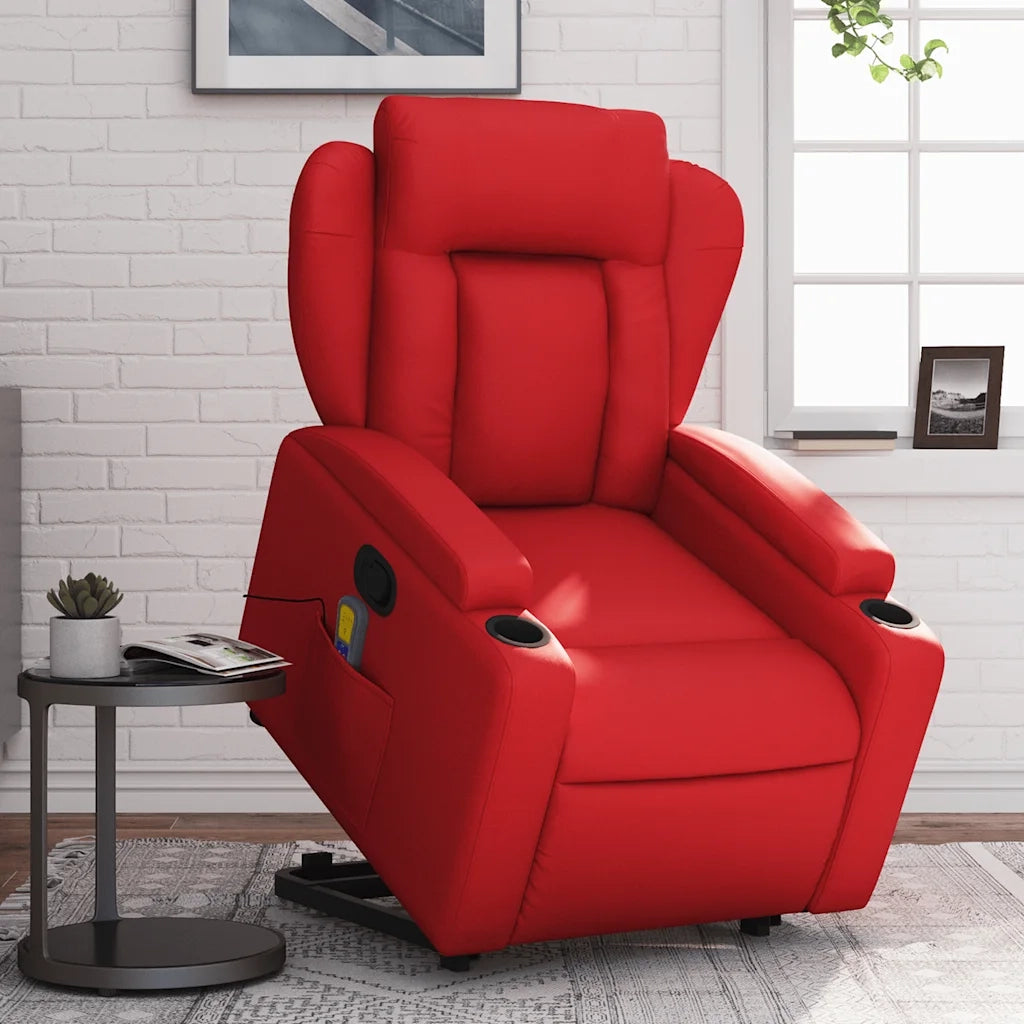 Poltrona Alzapersona Reclinabile Massaggio Rosso in Similpelle 3204556