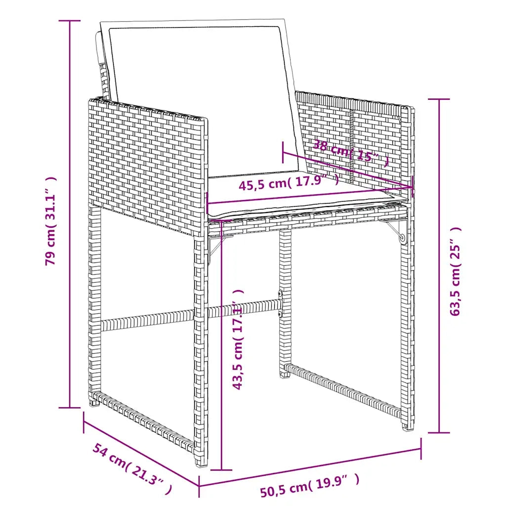 Set da Pranzo da Giardino 15 pz con Cuscini Nero in Polyrattan