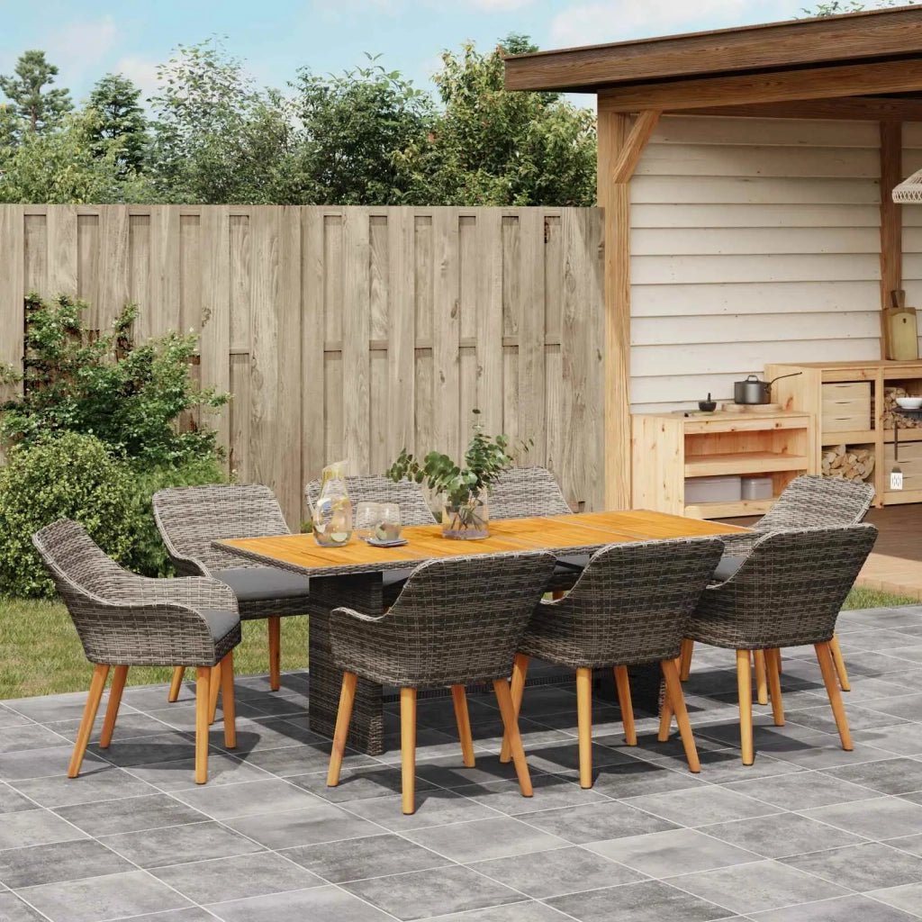 Set da Pranzo per Giardino con cuscino 9 pcs Grigio polyrattan
