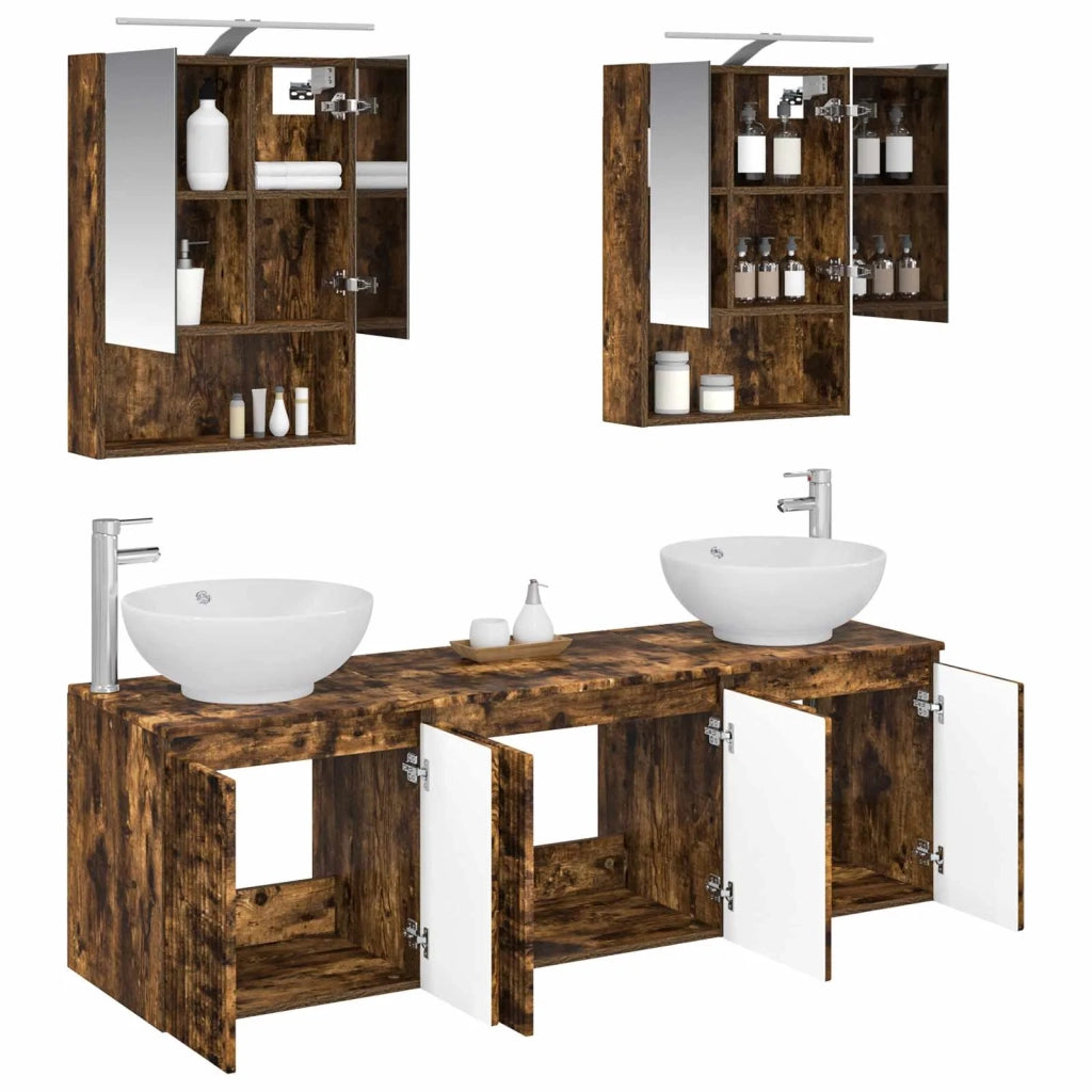 Set di Armadi da Bagno 5 pcs Rovere Fumo Legno ingegnerizzato 3406483