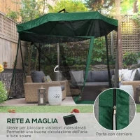 Ombrellone da Giardino 3x3 m con Zanzariera, Apertura a Manovella e Base a Croce, Verde