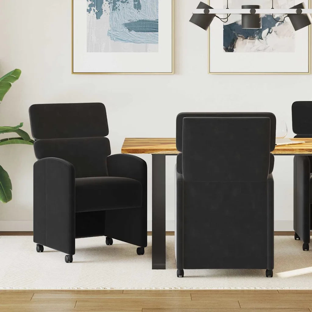 Sedie da Pranzo con Ruote 2 pz | Sedie da cucina Nero 58 x 65 x 98 cm Velluto