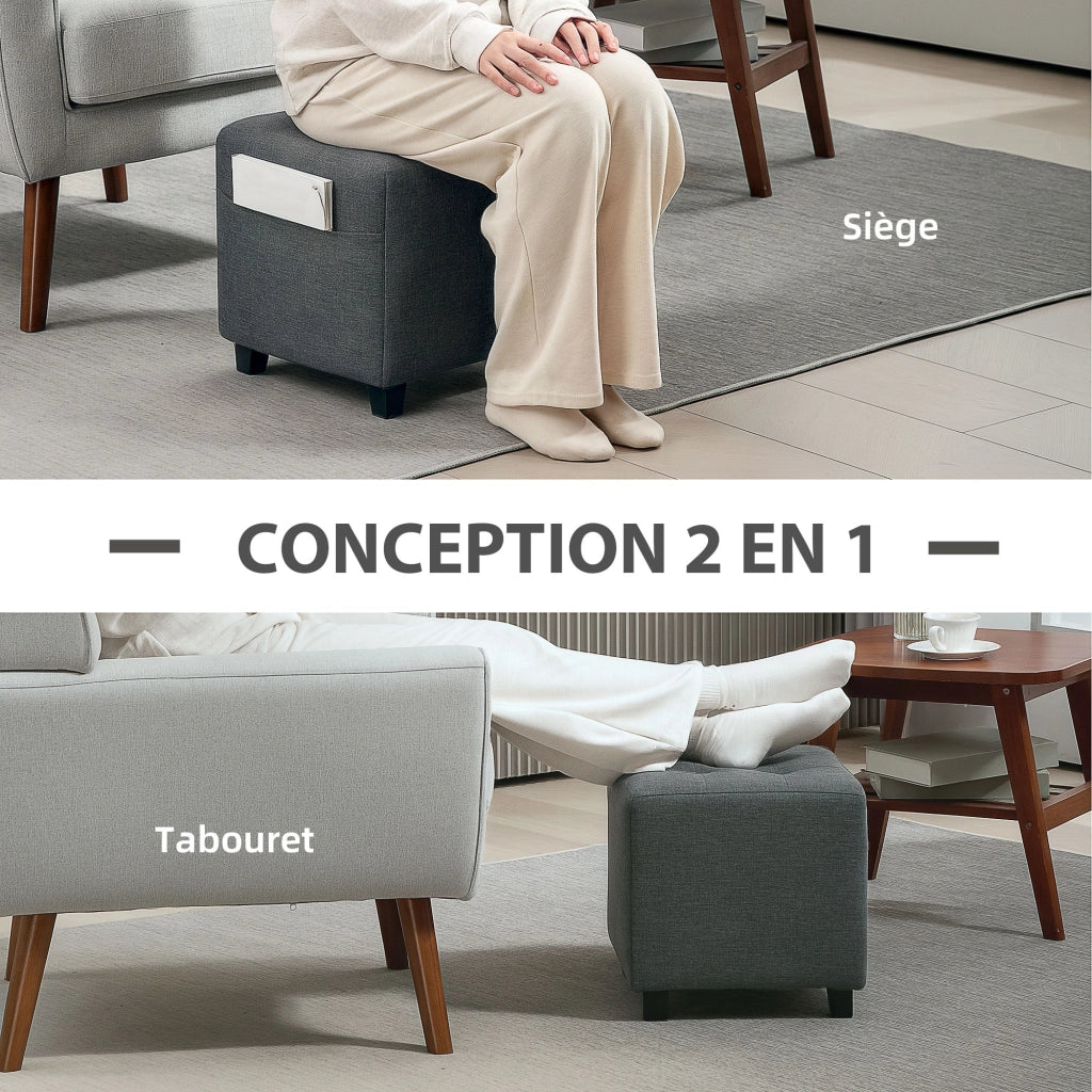 Pouf imbottito con tasca laterale ¨C zephmum ¨C grigio 35x35x35 cm