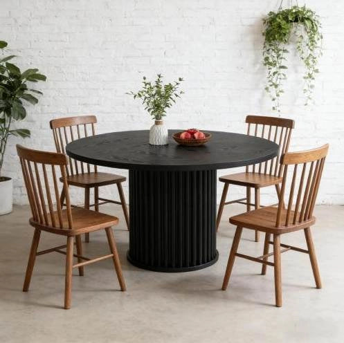 Tavolo rotondo da pranzo moderno nero in MDF e metallo; 119;9 cm; per 6 persone