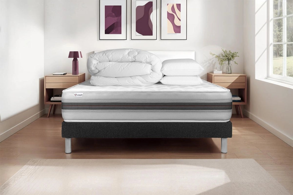 Pacchetto letto completo - Materasso 140x200cm + Box spring con doghe (kit) + 2 cuscini + Piumino - Vitalmemo Back