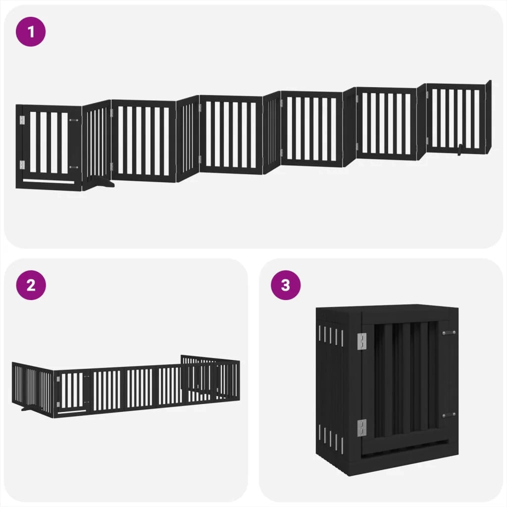 Cancelletto di sicurezza per animali domestici porta pieghevole 12 pannelli legno di pioppo nero 02_0023174