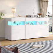 Madia soggiorno bianca 140 cm con LED, 3 ante e 7 ripiani