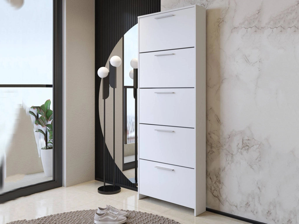 Scarpiera Campania, Mobile portascarpe, Armadio da ingresso multiuso, Mobiletto per calzature, 69x17h187 cm, Bianco